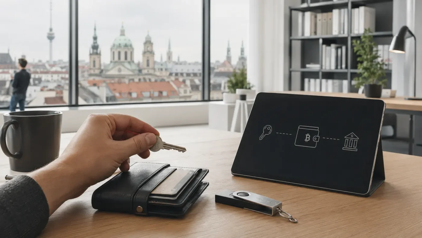 Redaktionelles Motiv zu bitcoin-wallet verstehen mit Fokus auf schlüssel, adresse und transaktion