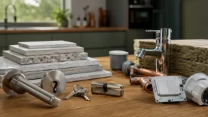 Werkzeug, Ersatzteile und Materialproben werden für eine Handwerkerrechnung getrennt
