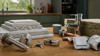 Werkzeug, Ersatzteile und Materialproben werden für eine Handwerkerrechnung getrennt