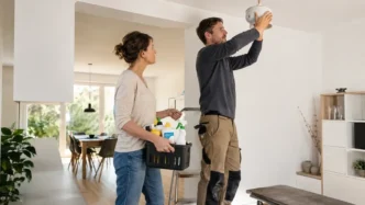 Haushalt und Dienstleister prüfen eine ausgeführte Arbeit in der Wohnung