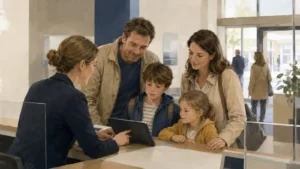Familie klärt Kindergeld und Anspruchsunterlagen an einer Beratungsstelle