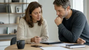 Paar vergleicht Leistungen und Preise zweier Kontomodelle