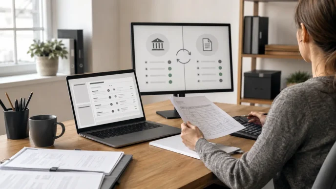 Redaktionelles Motiv zu rechnungssoftware mit bankabgleich mit Fokus auf automatisierung kontrollieren