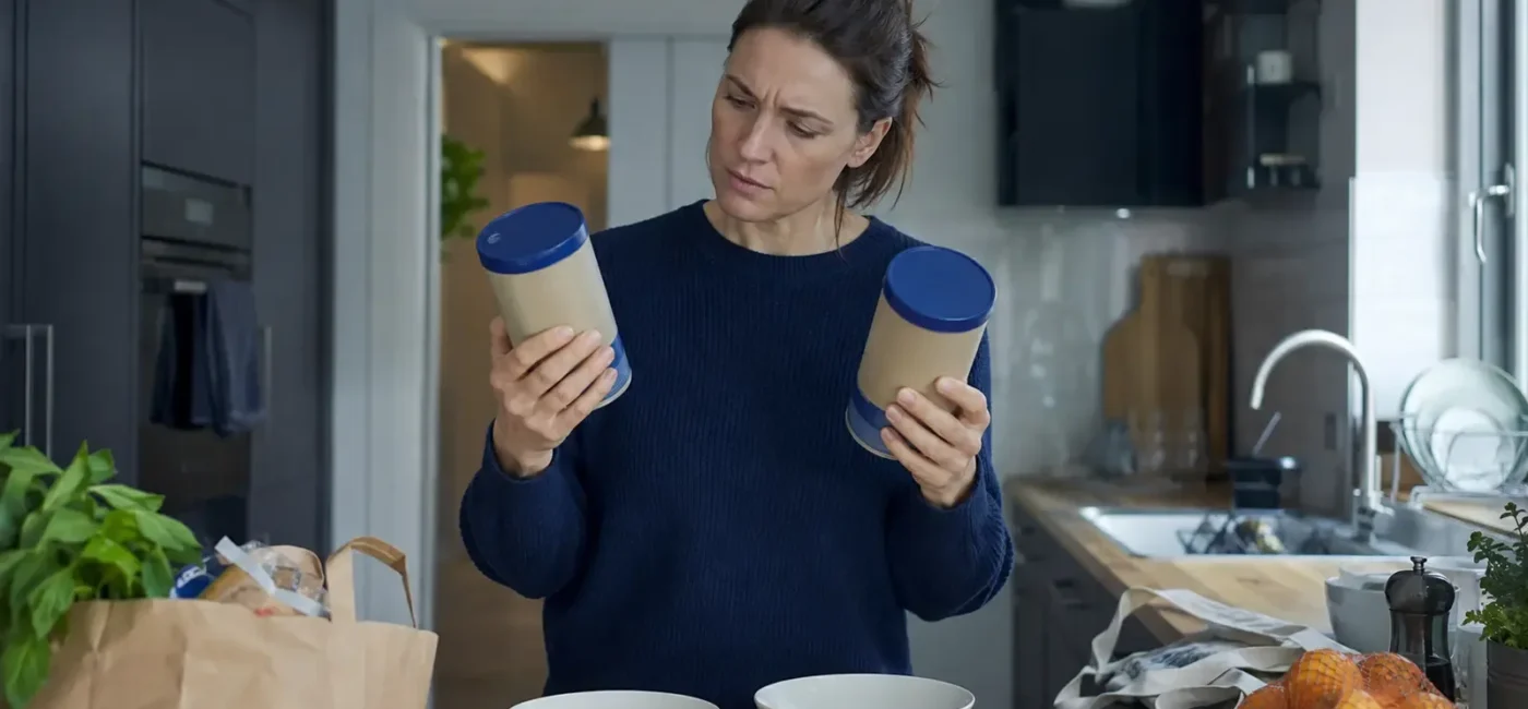 Zwei ähnlich verpackte Produkte mit sichtbar unterschiedlicher Füllmenge