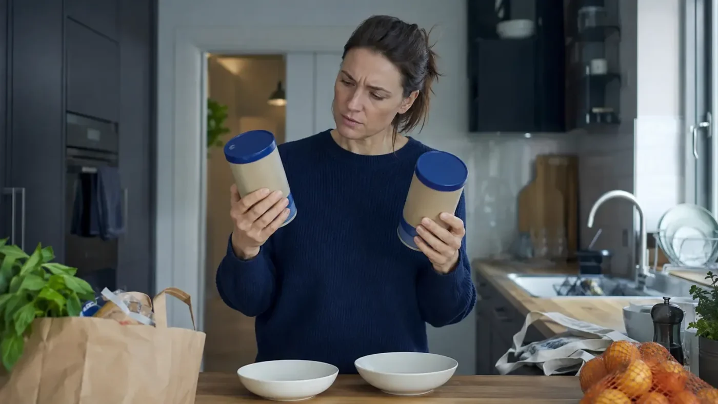 Zwei ähnlich verpackte Produkte mit sichtbar unterschiedlicher Füllmenge