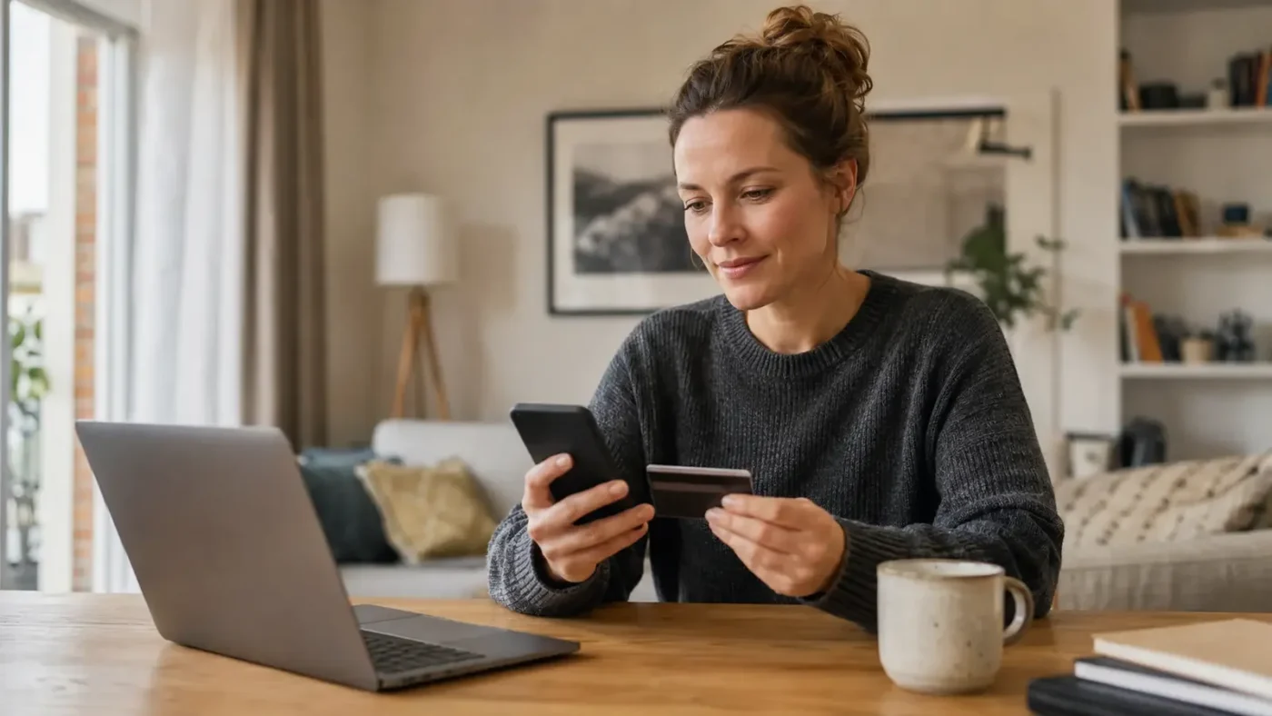 Nutzerin verwaltet eine virtuelle Karte auf dem Smartphone
