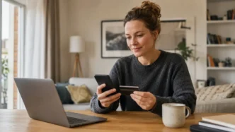 Nutzerin verwaltet eine virtuelle Karte auf dem Smartphone