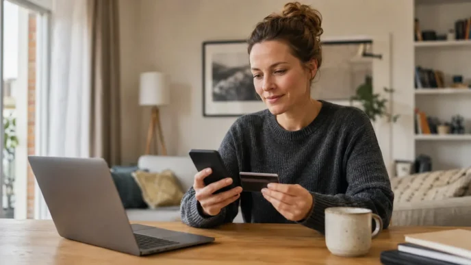 Nutzerin verwaltet eine virtuelle Karte auf dem Smartphone