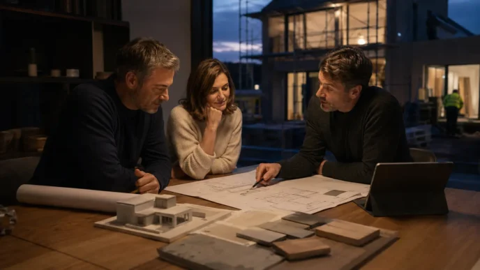 Redaktionelles Motiv zu architektenvertrag beim hausbau mit Fokus auf leistungsphasen und honorar
