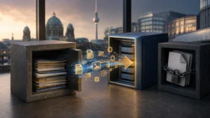 Redaktionelles Motiv zu datenportabilität bei finanzdiensten mit Fokus auf export statt abhängigkeit