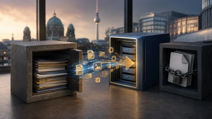 Redaktionelles Motiv zu datenportabilität bei finanzdiensten mit Fokus auf export statt abhängigkeit