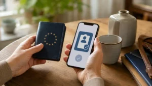 Redaktionelles Motiv zu europäische digitale identitätswallet mit Fokus auf einsatz im finanzbereich