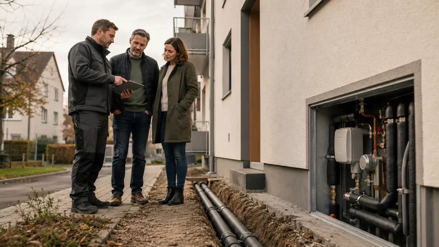 Redaktionelles Motiv zu fernwärmeanschluss für eigentümer mit Fokus auf investition und laufender preis