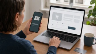 Kundin prüft einen Rabattcode nur im selbst geöffneten Shop
