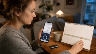 Verbraucherin prüft Testphase und Kündigungstermin am Smartphone