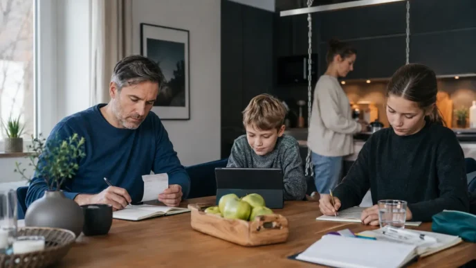 Patchwork-Familie ordnet gemeinsame und kindbezogene Ausgaben