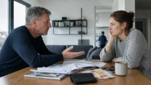 Redaktionelles Motiv zu privatkredit in der familie mit Fokus auf vertrag, rückzahlung und konflikte
